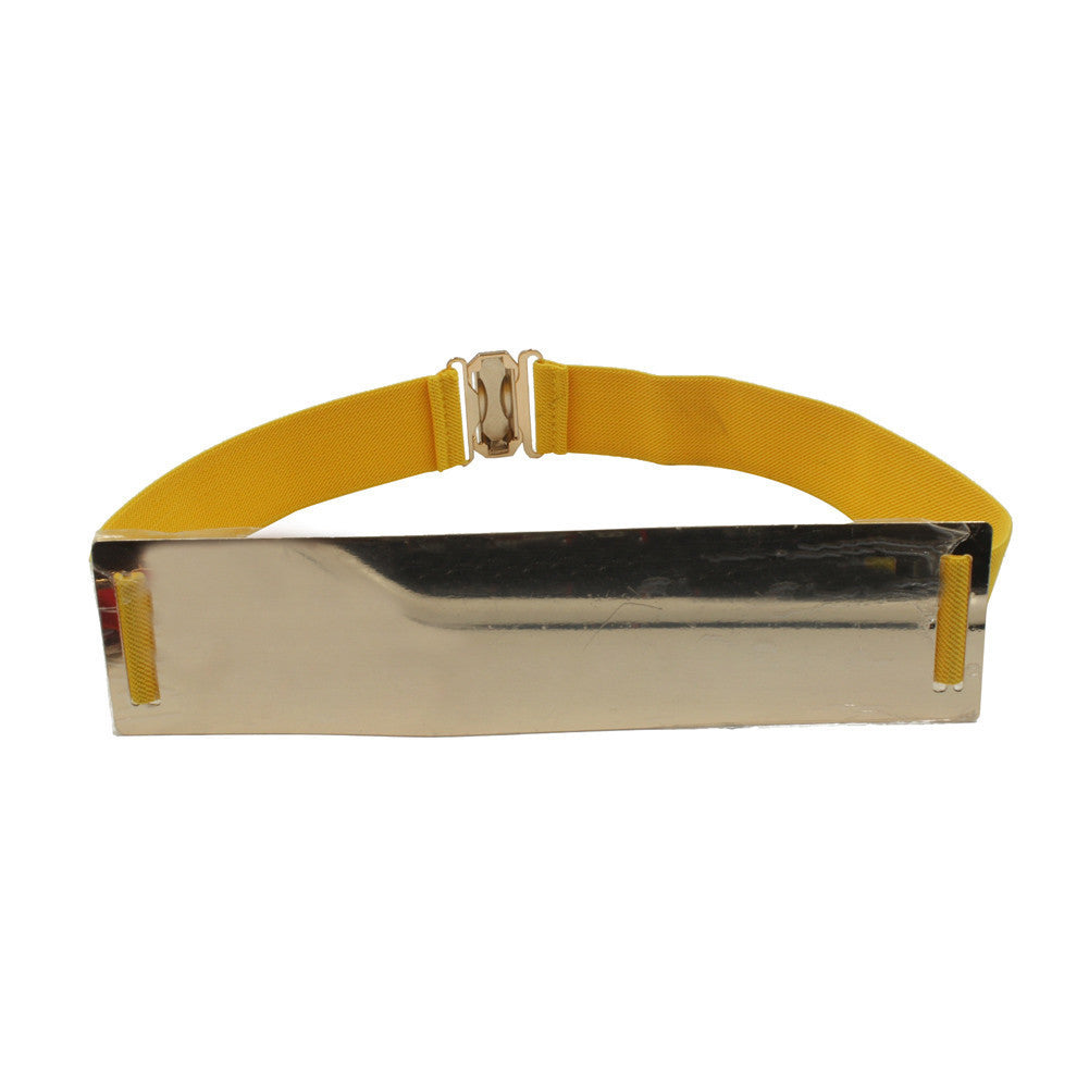Elastic Mirror Golden Metal Waist Belt Wide Band For Women