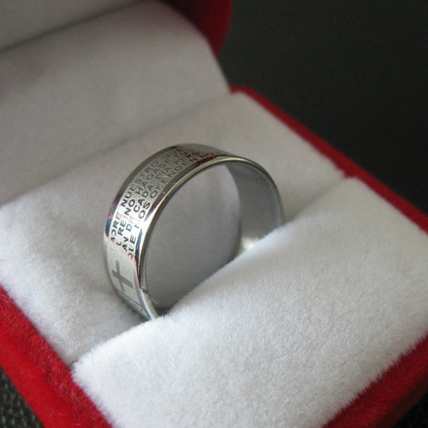 Silver rings for men women Stainless Steel Bible Lord's Prayer Cross Rings