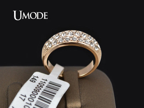 UMODE Classic 18K Rose Gold Plated Rhinestones Studded Finger Rings