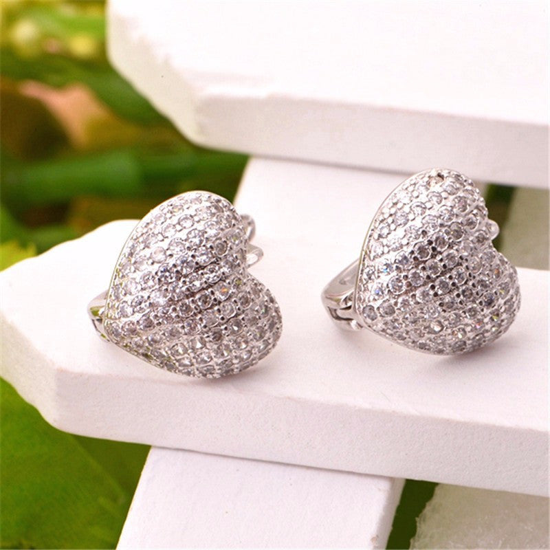Sterling Silver Trendy Heart Stud Earrings for Women with Stone Simulated Diamond