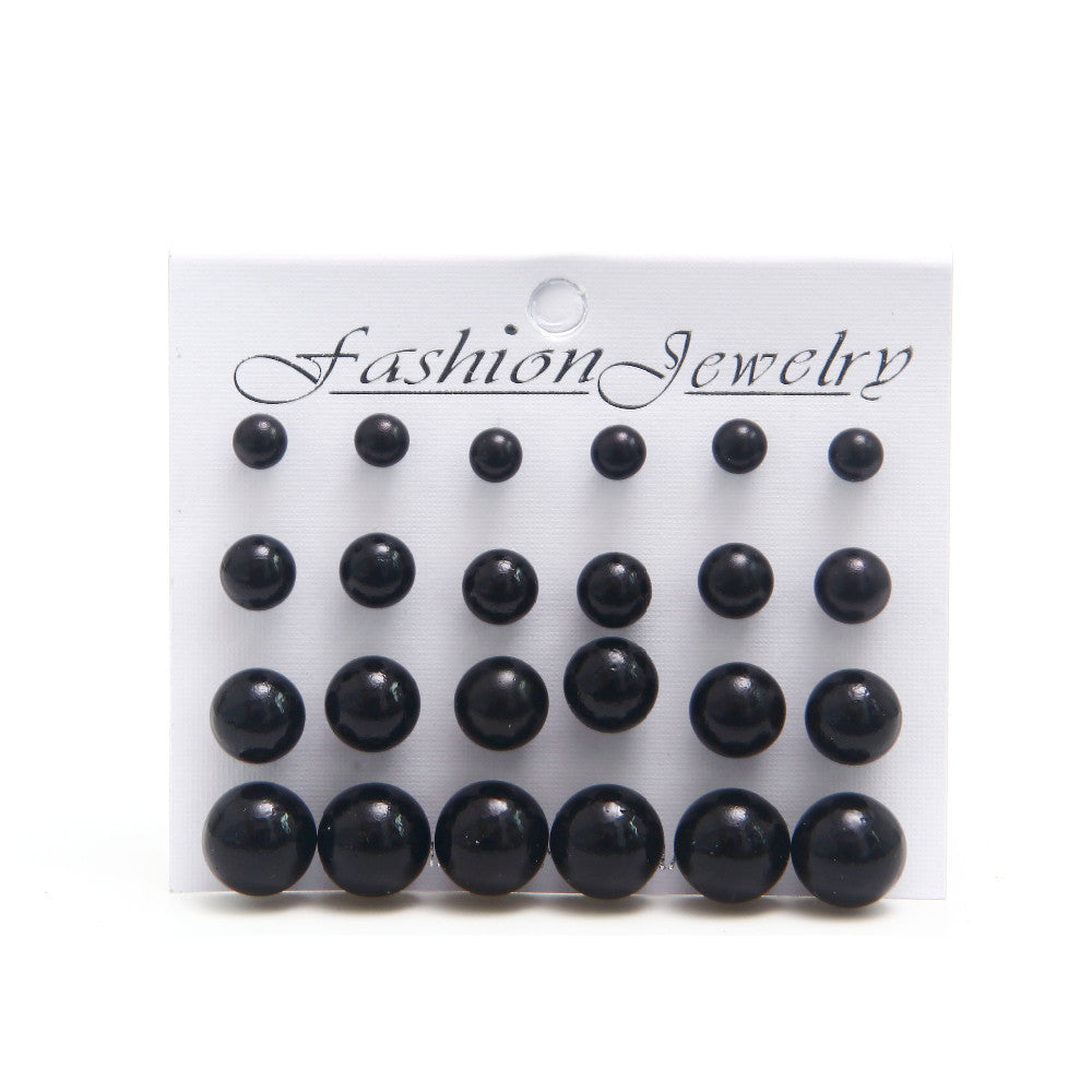 White pearl earrings 6mm/8mm/10mm/12mm Mix Size 1 card 12 pairs stud earrings