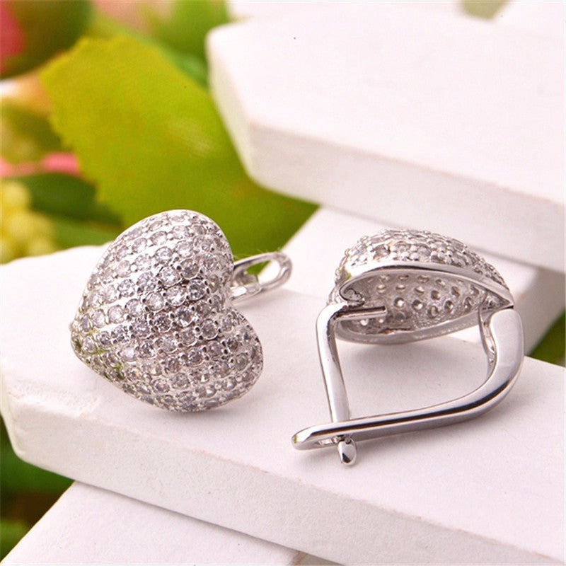 Sterling Silver Trendy Heart Stud Earrings for Women with Stone Simulated Diamond