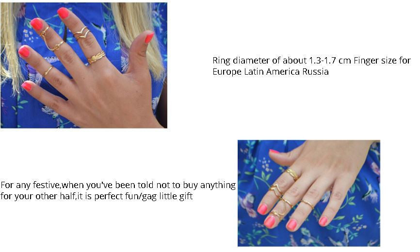 Shiny Punk style Crystal Gold plated Charm Leaf Ring Set for women