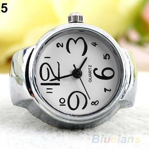 Creative Fashion Lady Girl Steel Round Elastic Quartz Finger Ring watch women