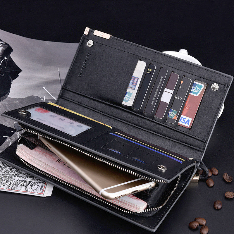 2016 Baellerry Business Men's Wallets Solid PU Leather Long Wallet Portable Cash Purses Casual Standard Wallets Male Clutch Bag