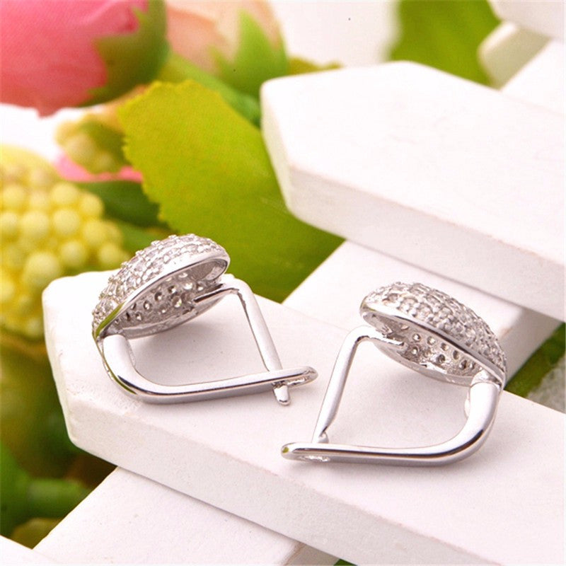 Sterling Silver Trendy Heart Stud Earrings for Women with Stone Simulated Diamond