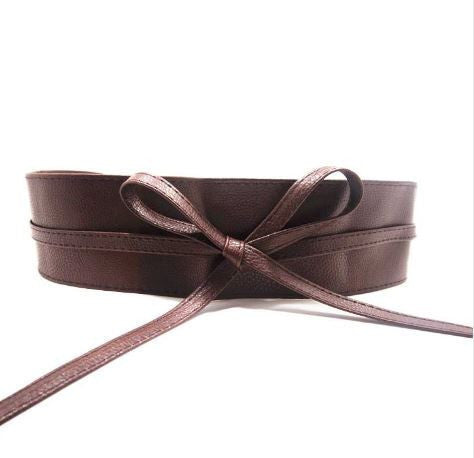 Women belt Soft Leather Wide Self Tie Wrap Around Waist Band Dress Belt