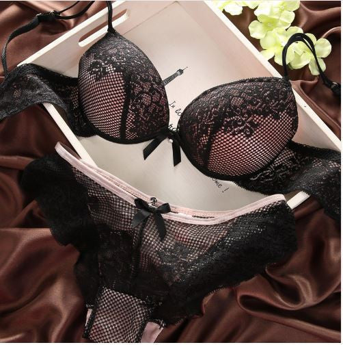 Fashion lace sexy thin deep V-neck push up  bra set
