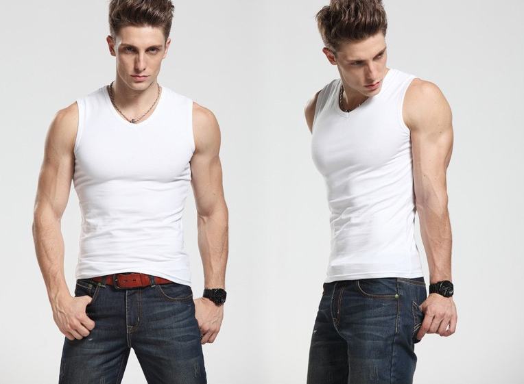 Men'S Cotton Wide Shoulder Sleeveless Vest Breathable Stretch Exercise Yards Men Vest Waistcoat