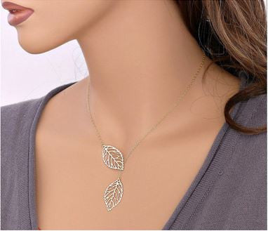 YANA Jewelry 2015 New Gold And Sliver Two Leaf Pendants Necklace Chain multi layer statement necklaces Woman Gift SALE 50