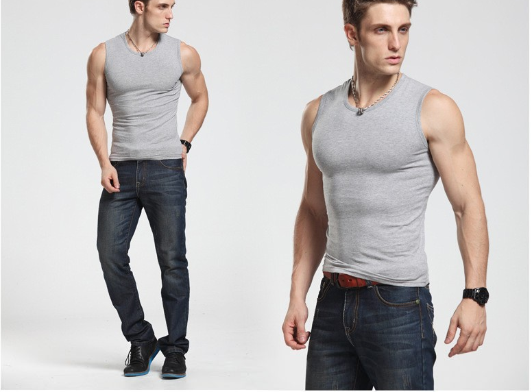 Men'S Cotton Wide Shoulder Sleeveless Vest Breathable Stretch Exercise Yards Men Vest Waistcoat