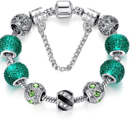 Day Fashion Crystal&Green Murano Glass Beads Charm Bracelets For Women Fit Original Snake Chain Bracelets Bangle