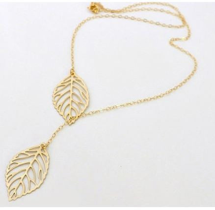 YANA Jewelry 2015 New Gold And Sliver Two Leaf Pendants Necklace Chain multi layer statement necklaces Woman Gift SALE 50