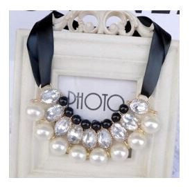 candy color Ribbon Pendant Necklace Simulated-pearl