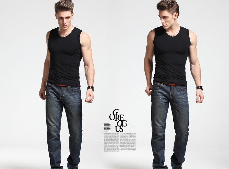 Men'S Cotton Wide Shoulder Sleeveless Vest Breathable Stretch Exercise Yards Men Vest Waistcoat