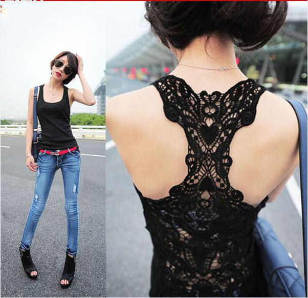 6/ Colors New Summer Women Sexy Shirt Hollow-out Vests Camisole Pierced Lace Cami Crochet Tank Tops