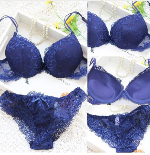 Woman Lady Lace Sexy Floral Push-Up Panties Hollow Sweet Transparent Comfy Fit Bowtie Underwear Sleepwear Bra Set
