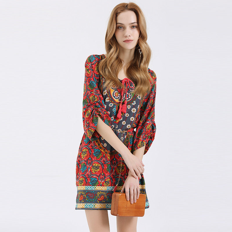 2016 Summer Bohemian Women Print Dress