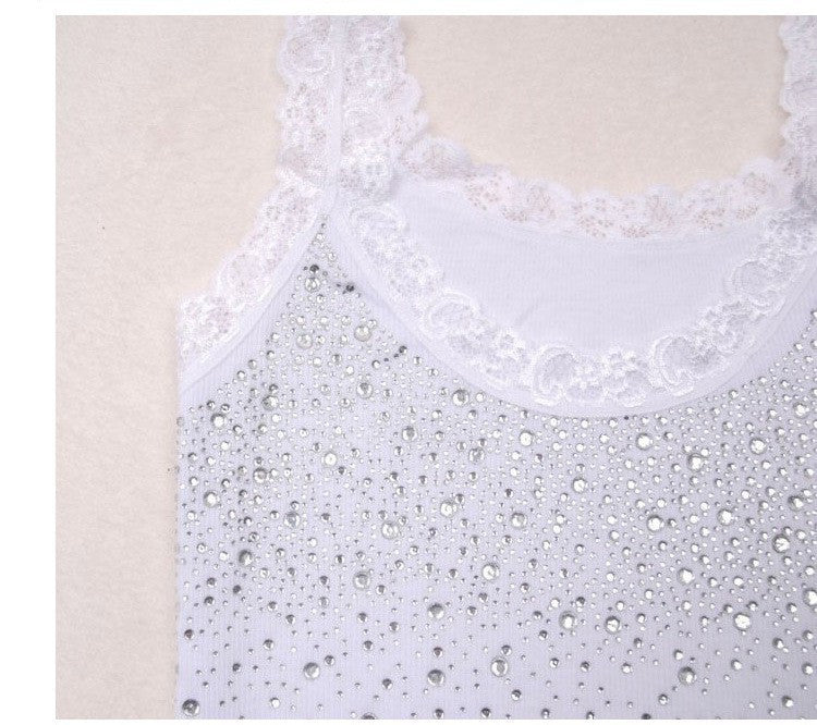 Women's Rhinestone Lace Stunning Based Sleeveless T-Shirts
