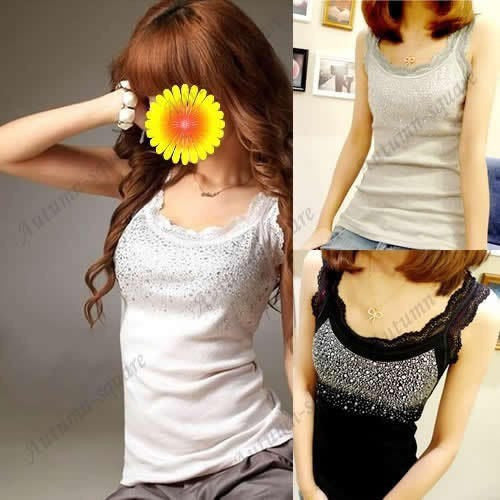 Women's Rhinestone Lace Stunning Based Sleeveless T-Shirts