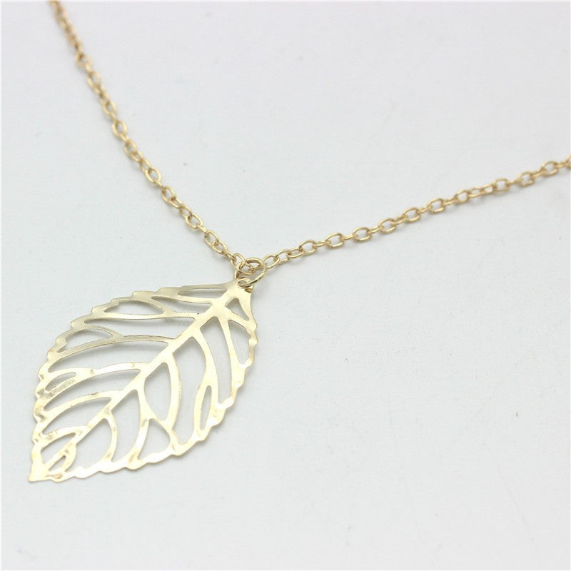 YANA Jewelry 2015 New Gold And Sliver Two Leaf Pendants Necklace Chain multi layer statement necklaces Woman Gift SALE 50