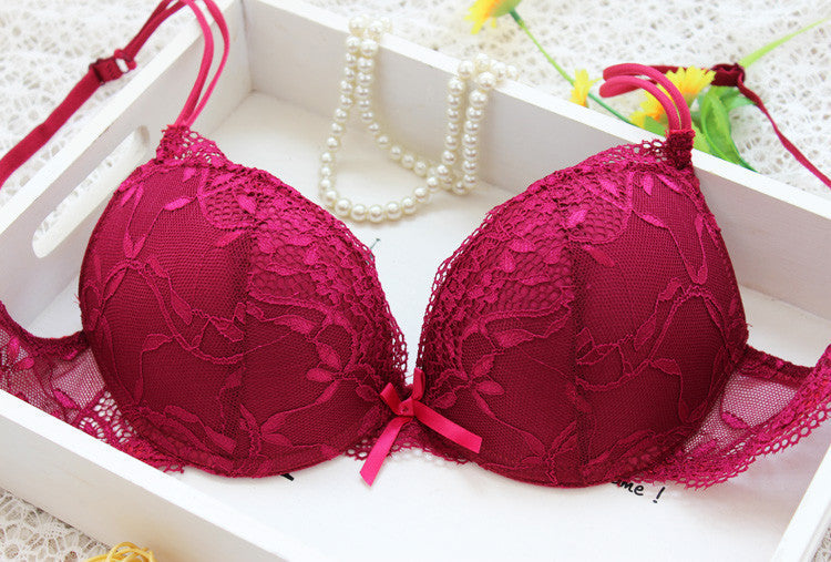 Woman Lady Lace Sexy Floral Push-Up Panties Hollow Sweet Transparent Comfy Fit Bowtie Underwear Sleepwear Bra Set