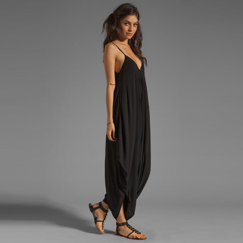 Women's Harem Romper Jumpsuit Coveralls Playsuit with Spaghetti Strap and Deep V-Neck Plus Size