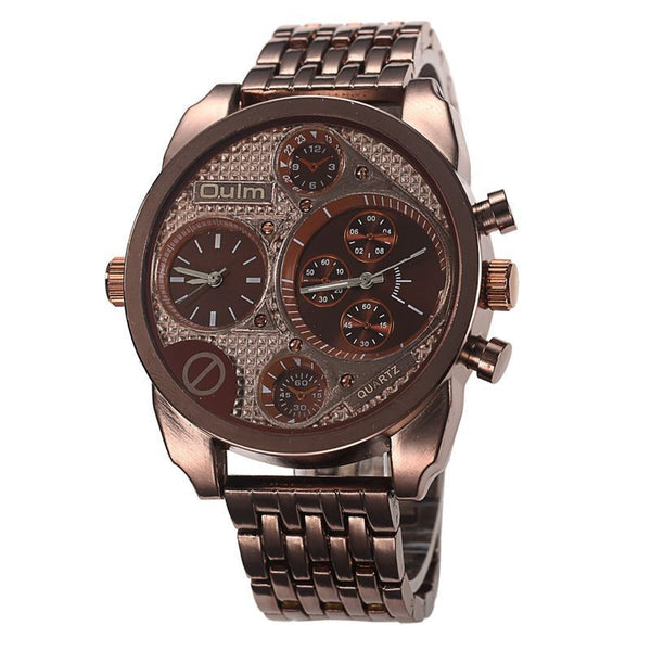 Oulm Luxury Brand Men Full Steel Watch Golden Antique Military Wristwatch