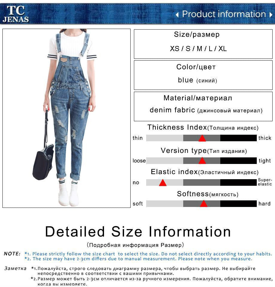 TC Womens Jumpsuit Denim Overalls 2016 Spring Autumn Casual Ripped Hole Loose Pants Ripped Pockets Jeans Coverall XL 2XL