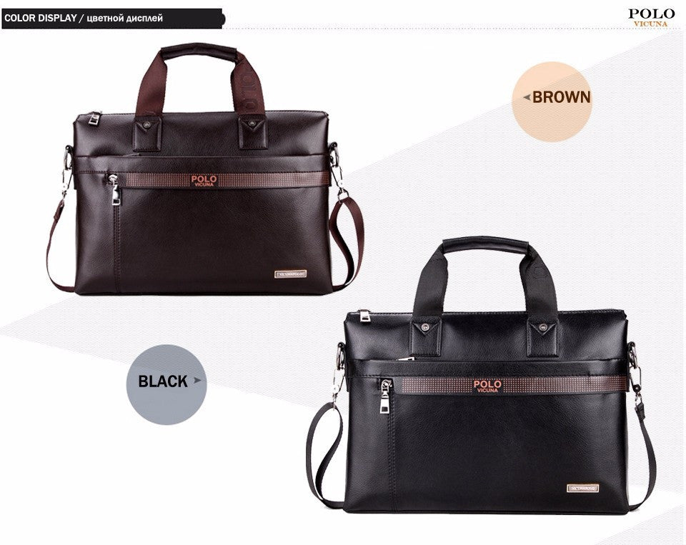VICUNA POLO Promotion Simple Dot Famous Brand Business Men Briefcase Bag Luxury Leather Laptop Bag Man Shoulder Bag bolsa maleta