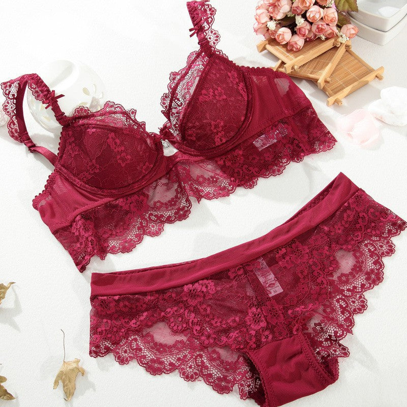 French high-end brand sexy T-pants lace bra set young women underwear set