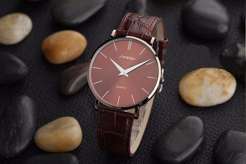 Super slim Quartz Casual Wristwatch Business JAPAN SINOBI Brand Genuine Leather Analog Quartz Watch Men's 2016 relojes hombre