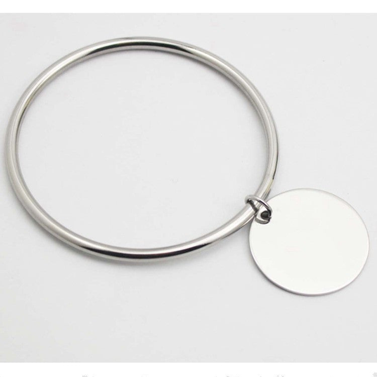 imple Trendy Women Fashion Jewelry Stainless Steel Silver Circle Bracelet With Round Blank Pendant