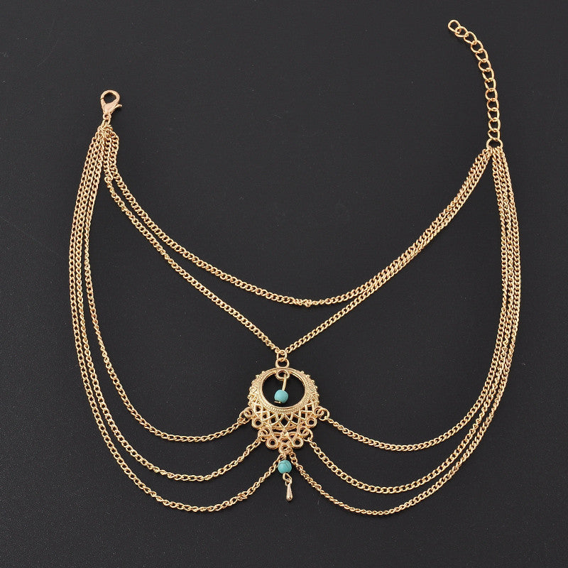 Boho Ethnic Turquoise Beads Anklets Chic Tassel Foot Chain Anklet Bracelet Body Jewelry Anklets For Women Free Shipping