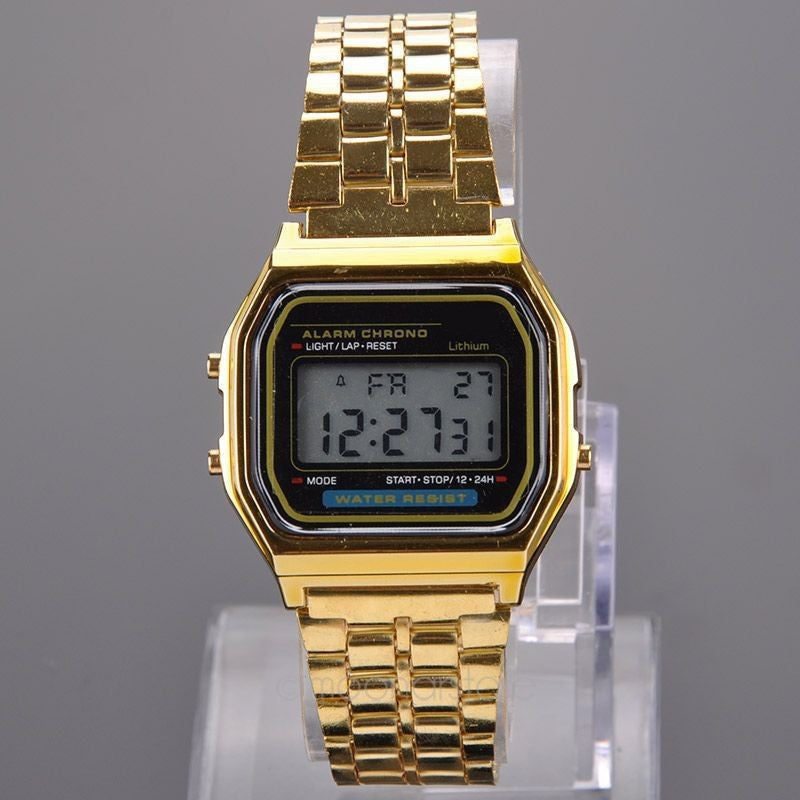 Vintage Womens Men Stainless Steel Square LED Digital Alarm Stopwatch Wrist Watch Free Shipping relogio masculino