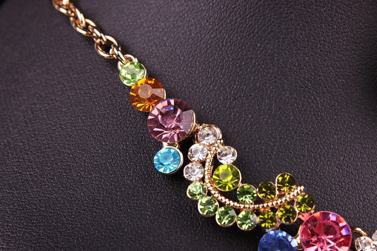 Fashion Sapphire Rhinestone Bridal Jewelry Set Wedding Prom Party Accessories Gold Plated Necklace Earring Set For Brides Women