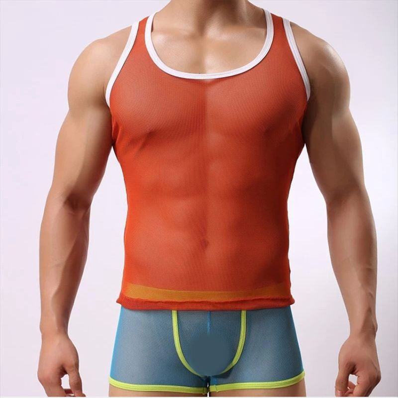 Fashion Brand Men Transparent Mesh Tank Tops Male Sexy Breathable Fabric Tops & Tees Casual Sports Sleeveless Tight-fitting Vest