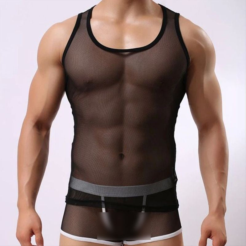 Fashion Brand Men Transparent Mesh Tank Tops Male Sexy Breathable Fabric Tops & Tees Casual Sports Sleeveless Tight-fitting Vest