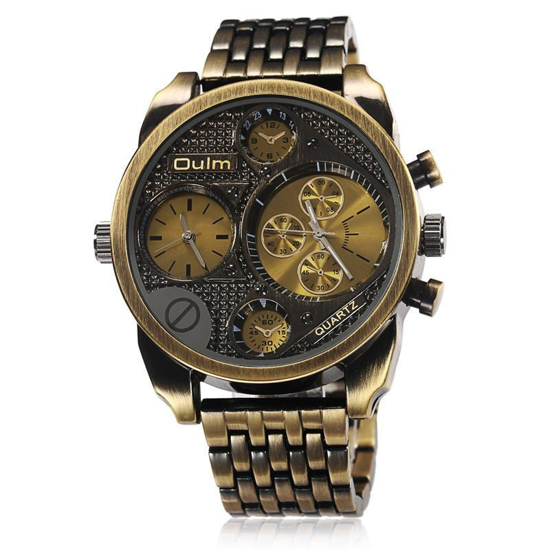 Oulm Luxury Brand Men Full Steel Watch Golden Antique Military Wristwatch