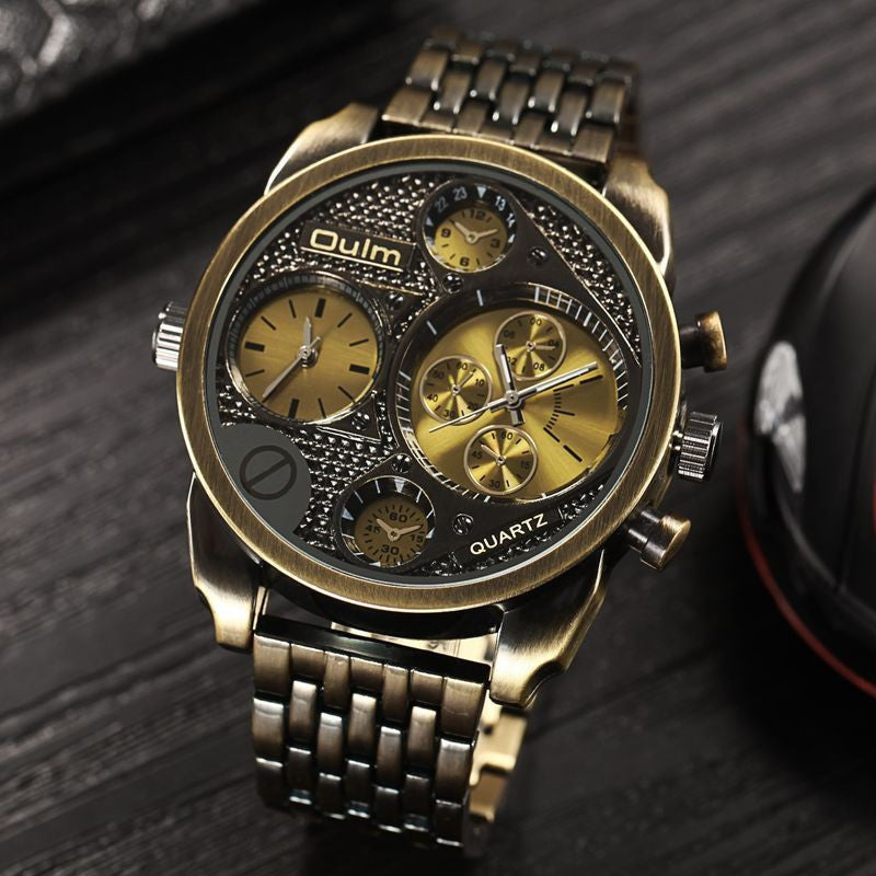 Oulm Luxury Brand Men Full Steel Watch Golden Antique Military Wristwatch