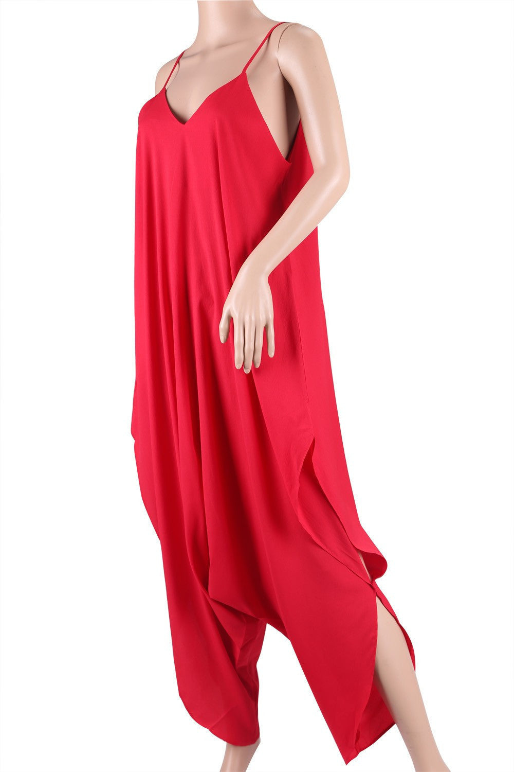 Women's Harem Romper Jumpsuit Coveralls Playsuit with Spaghetti Strap and Deep V-Neck Plus Size