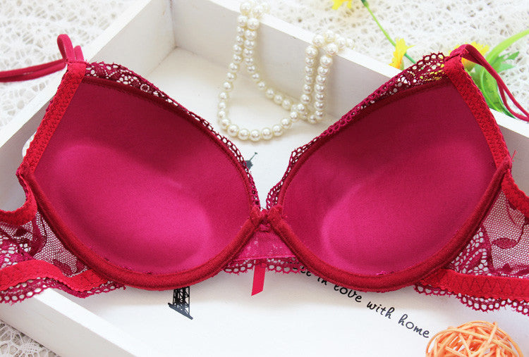 Woman Lady Lace Sexy Floral Push-Up Panties Hollow Sweet Transparent Comfy Fit Bowtie Underwear Sleepwear Bra Set