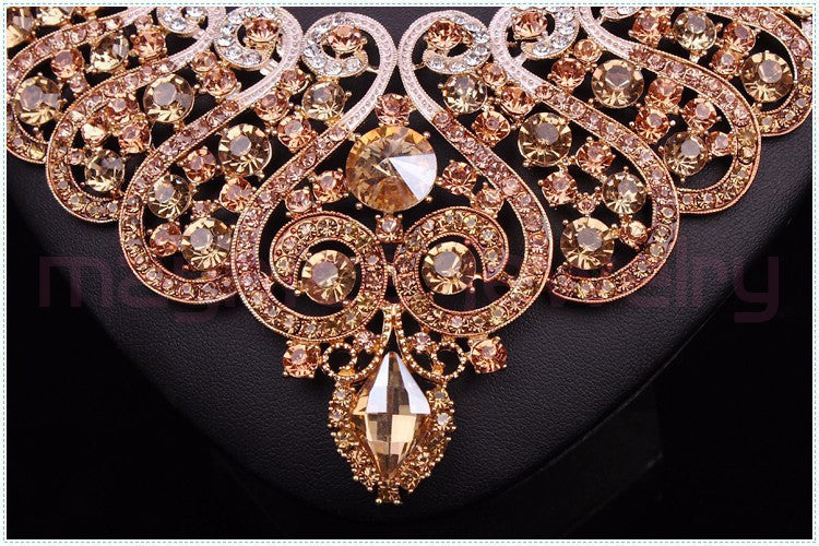 Bridal Jewelry Sets Wedding Necklace Earring For Brides Party Accessories Gold Plated Crystal Sapphire Decoration Women