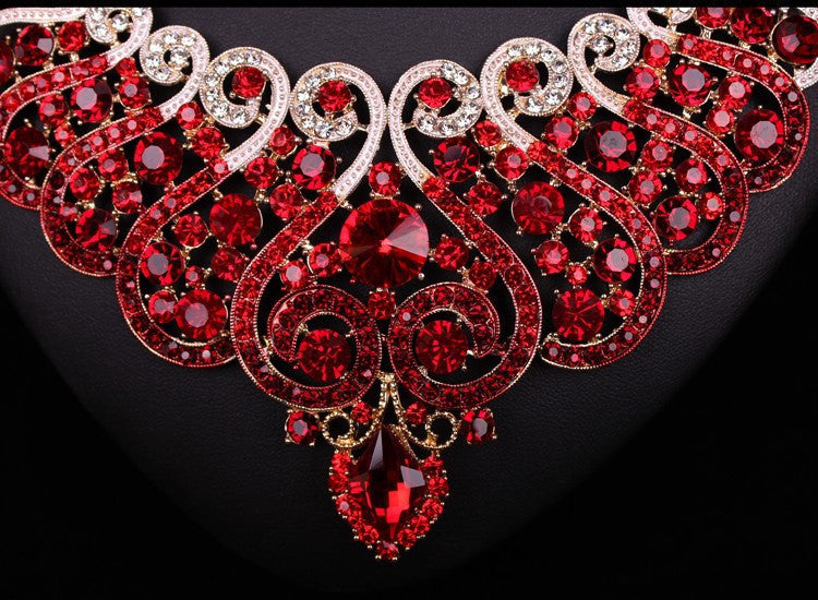 Bridal Jewelry Sets Wedding Necklace Earring For Brides Party Accessories Gold Plated Crystal Sapphire Decoration Women