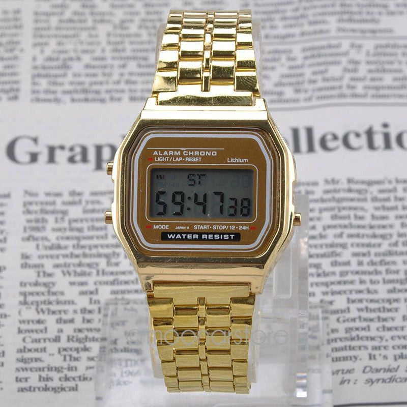 Vintage Womens Men Stainless Steel Square LED Digital Alarm Stopwatch Wrist Watch Free Shipping relogio masculino
