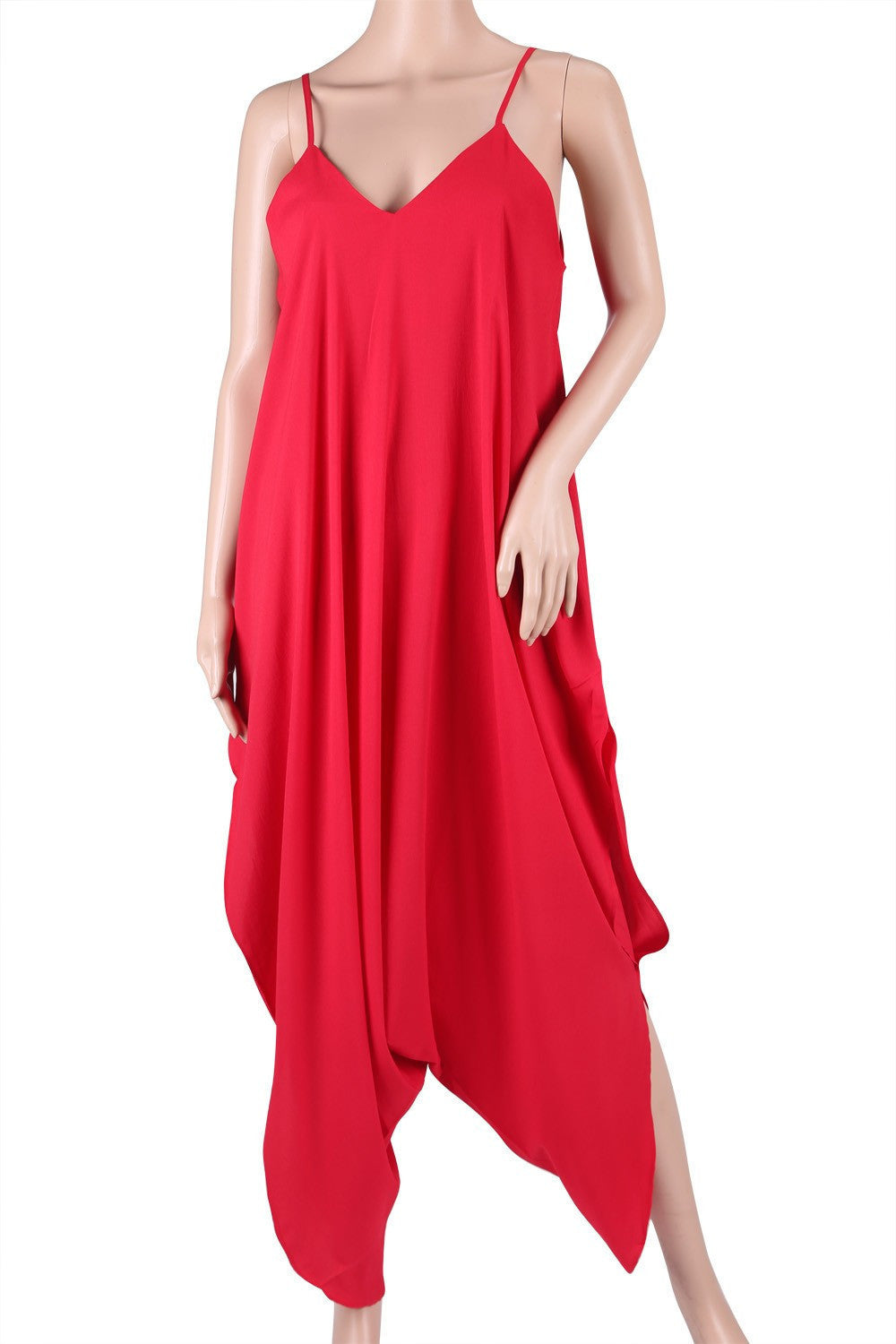 Women's Harem Romper Jumpsuit Coveralls Playsuit with Spaghetti Strap and Deep V-Neck Plus Size