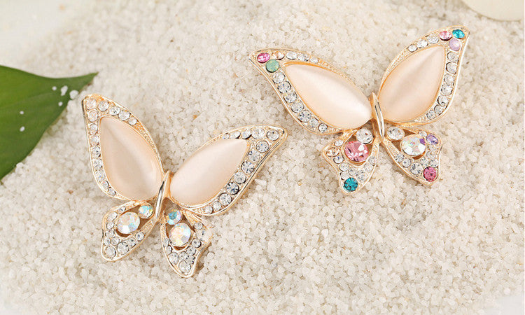 Opal Butterfly Brooch for Women Rhinestone Broche Fashion Bijouterie Wedding Jewelry 3 Colors