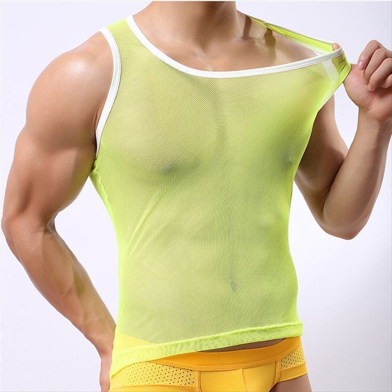 Fashion Brand Men Transparent Mesh Tank Tops Male Sexy Breathable Fabric Tops & Tees Casual Sports Sleeveless Tight-fitting Vest