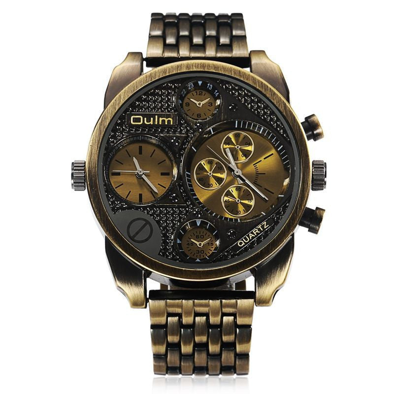 Oulm Luxury Brand Men Full Steel Watch Golden Antique Military Wristwatch