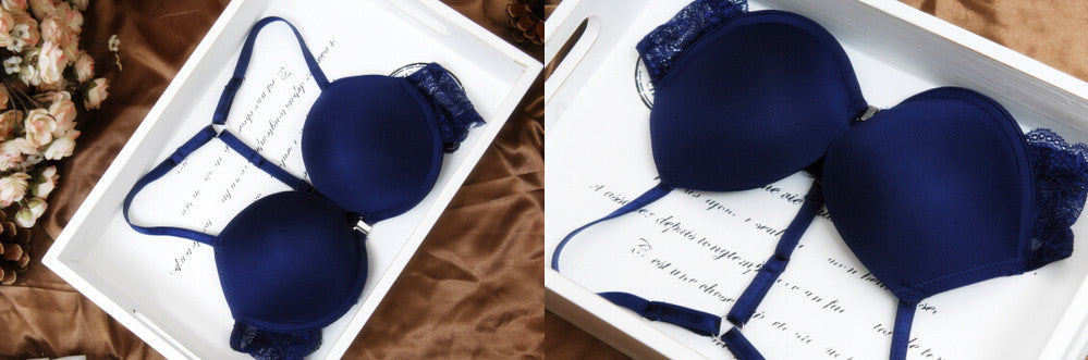 New Women Intimates Sexy Y-line Straps Bra Set Front Closure Bra Openwork Lace Sexy Ladies Bralette Bra & Brief Sets